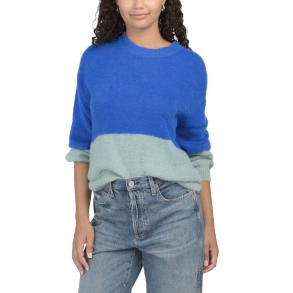 THEO & SPENCE Royal Blue Feathered Two Tone Crew Neck Sweater - Picture 1 of 2